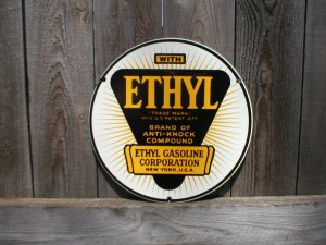 ETHYL ANTI-KNOCK COMPOUND PORCELAIN-COATED SIGN E