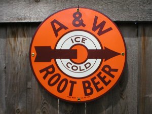 A & W ROOTBEER PORCELAIN-COATED ADV SIGN A