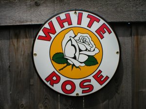 WHITE ROSE PORCELAIN-COATED RETRO ADV SIGN W