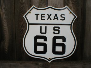 ROUTE 66 TEXAS PORCELAIN-COATED SHIELD SIGN T