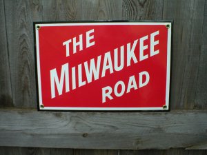 THE MILWAUKEE ROAD PORCELAIN-COATED RAILROAD SIGN C