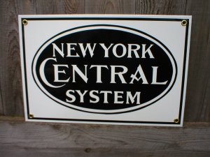 NEW YORK CENTRAL PORCELAIN-COATED RAILROAD SIGN C