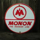 MONAN THE HOOSIER LINE PORCELAIN-COATED RAILROAD SIGN A MONAN THE HOOSIER LINE PORCELAIN-COATED RAILROAD SIGN A