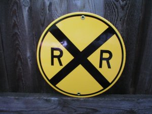 RAILROAD CROSSING PORCELAIN-COATED RAILROAD ADV SIGN S