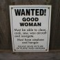 WANTED GOOD WOMAN AIRPLANE PORCELAIN-COATED SIGN T