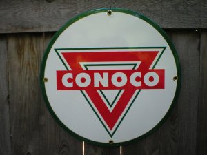 CONOCO TRIANGLE PORCELAIN COAT SIGN METAL ADV SIGNS M