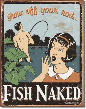 FISH NAKED TIN SIGN METAL ADV RETRO SIGNS F