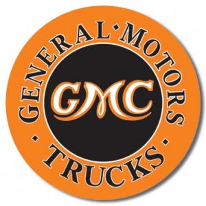 GMC TRUCKS ROUND TIN SIGN