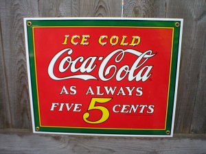 ICE COLD COCA-COLA PORCELAIN-COATED SIGN C