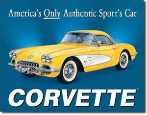 CORVETTE YELLOW RETRO TIN SIGN 1958