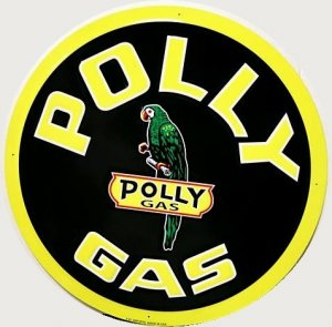 POLLY GAS ROUND TIN SIGN