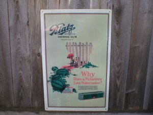 BLATZ MILWAUKEE CHEWING GUM TIN SIGN