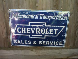 CHEVROLET SALES & SERVICE TIN SIGN
