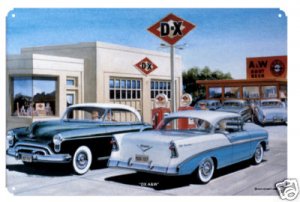 DX GAS STATION A &W ROOT BEER HEAVY STEEL SIGN