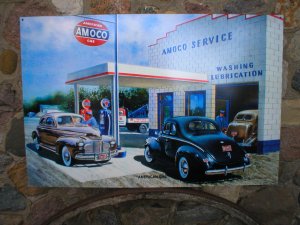 AMERICAN GAS AMOCO JUMBO HEAVY STEEL SIGN FORD CHEVY