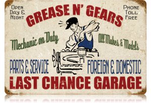 GREASE GEARS GARAGE HEAVY METAL SIGN