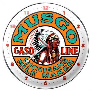 MUSGO GASOLINE ROUND METAL CLOCK