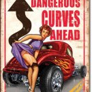 DANGEROUS CURVES AHEAD TIN SIGN
