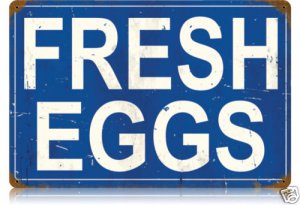 FRESH EGGS HEAVY METAL SIGN BLUE