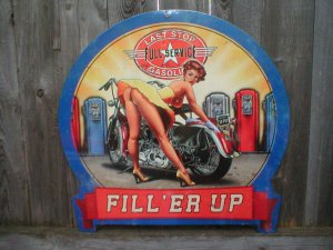 LAST STOP GASOLINE FILL ER UP Heavy Metal Sign