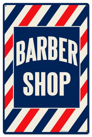 BARBER SHOP HEAVY METAL SIGN RED WHITE BLUE
