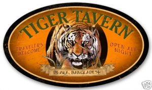 TIGER TAVERN large oval metal sign