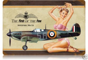 RAF Spitfire airplane metal sign Pin Up Girl