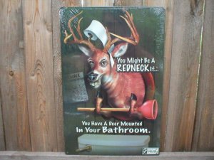 JEFF FOXWORTHY DEER IN BATHROOM TIN SIGN