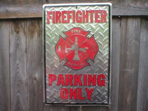 FIREFIGHTER PARKING ONLY Deck Plated heavy metal sign