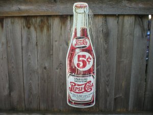 PEPSI BOTTLE DIE CUT METAL SIGN