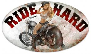 RIDE HARD Heavy Metal Motorcycle Sign