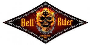 HELL RIDER DIAMOND SHAPE Heavy Metal Sign