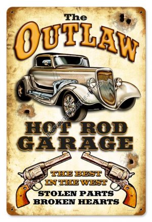 OUTLAW HOT ROD GARAGE Heavy Metal Sign