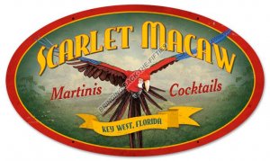 SCARLET MACAW MARTINIS COCKTAILS Heavy Oval Metal Sign