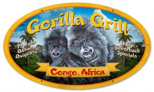 GORILLA GRILL Heavy Oval Metal Sign