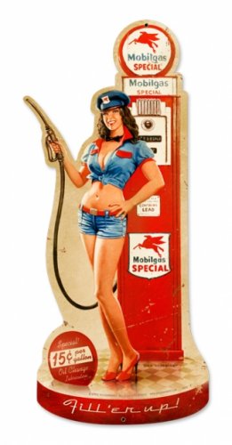 GAS PUMP GIRL CUSTOM METAL SHAPE SIGN