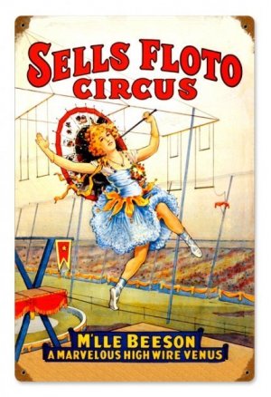 SELLS FLOTO CIRCUS HIGH WIRE ACT METAL SIGN