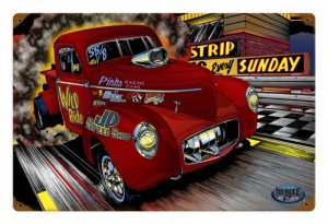 GASSER RED WILLYS TRUCK METAL SIGN