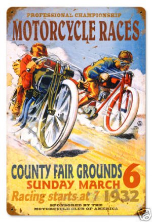 MOTORCYCLE RACES LARGE METAL SIGN