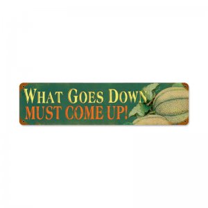 WHAT GOES DOWN MUST COME UP VINTAGE METAL SIGN