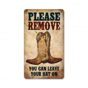 PLEASE REMOVE YOUR SHOES HEAVY METAL SIGN