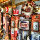 RUSTIC RED & GOLD CROWN GAS PUMPS HEAVY METAL SIGN