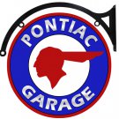 PONTIAC GARAGE DOUBLE SIDED 22" DISK SIGN BRACKET BROWN