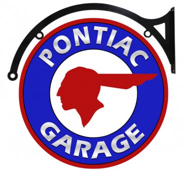 PONTIAC GARAGE DOUBLE SIDED 22" DISK SIGN BRACKET BROWN