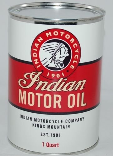 WHITE INDIAN MOTORCYCLE OIL CAN 32 FL. OZ. METAL