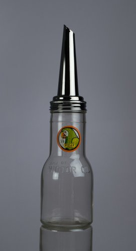 POLLY GLASS OIL BOTTLE chrome spout texaco decal