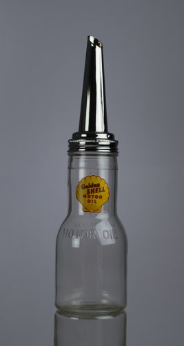 GOLDEN SHELL OIL BOTTLE chrome spout texaco decal