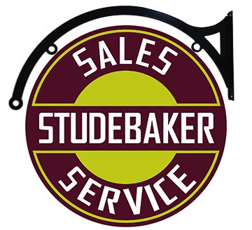 Vintage Studebaker Heavy Steel Baked Enamel 18" Double Sided Bracket Sign
