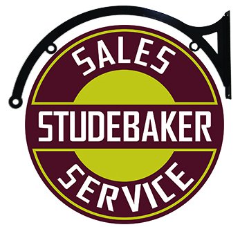 Vintage Studebaker 22" Heavy Steel Baked Enamel Double Sided Bracket Sign