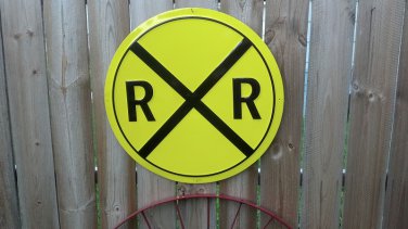 Railroad Steam Engine Sign Round Metal Home Farm Garage Train Room Decor 24"